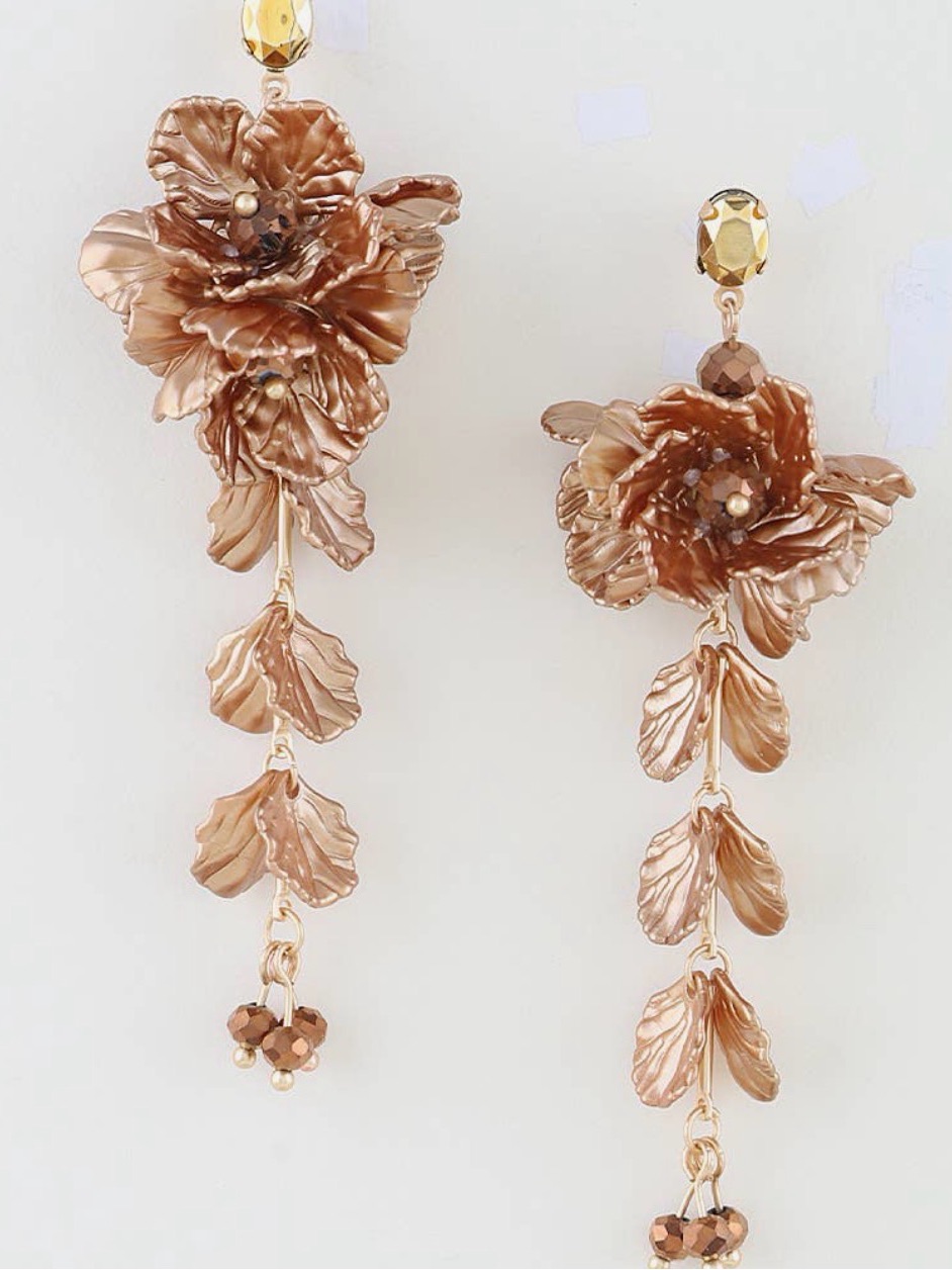 Elegant Rose Gold Floral Drop Earrings - Women Jewelry
